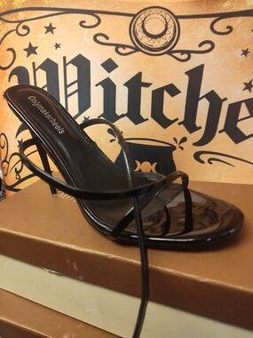 Black Strappy Patent Stiletto Sandals